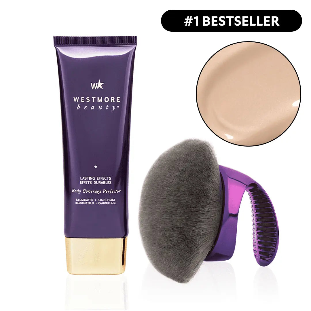 Westmore Beauty Body Coverage Perfector 3.5oz + X-Large Buffer Brush - Flawless Body Makeup, Concealer for Scars, Spots, Veins, Tattoos and More Blend Cosmetic