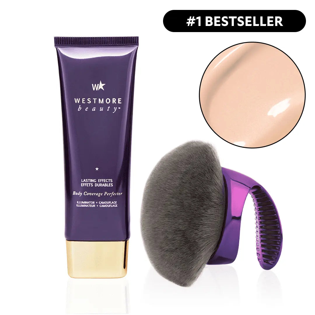 Westmore Beauty Body Coverage Perfector 3.5oz + X-Large Buffer Brush - Flawless Body Makeup, Concealer for Scars, Spots, Veins, Tattoos and More Blend Cosmetic