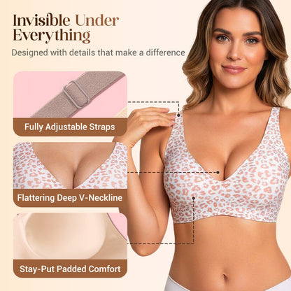 🌷Jelly Wireless Womens Comfortable Wireless Bras Push Up Bralettes Seamless Tshirts Bras Deep V Everyday Bras
