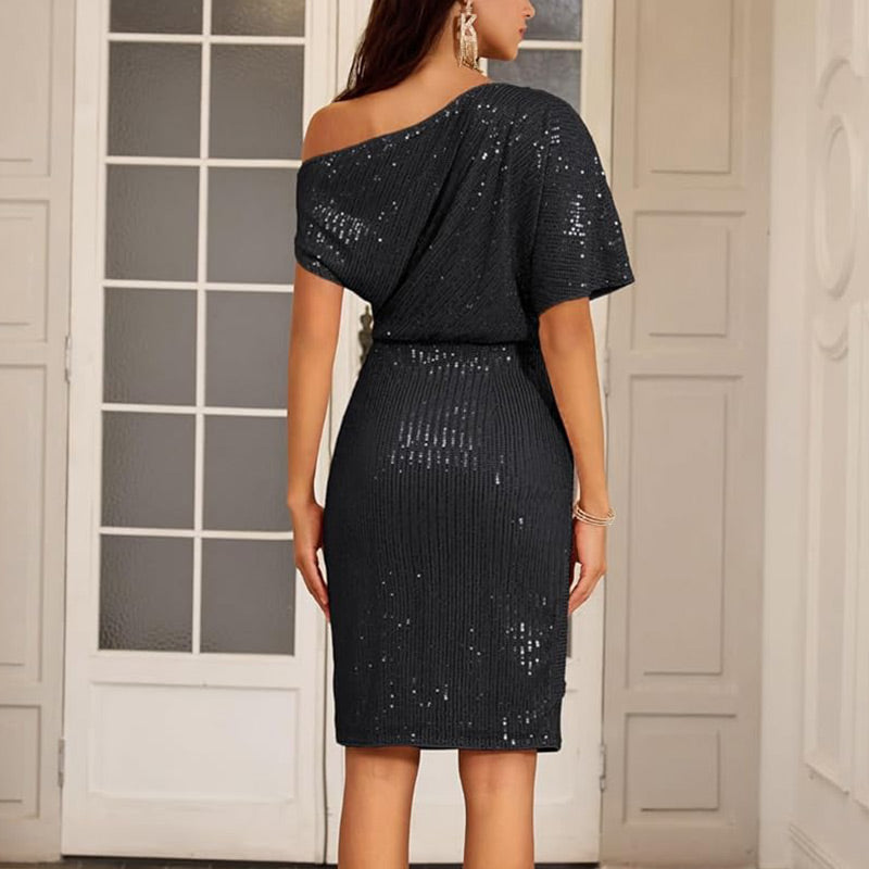 💜 Women's One Shoulder Sequin Sparkling Party Club Dress