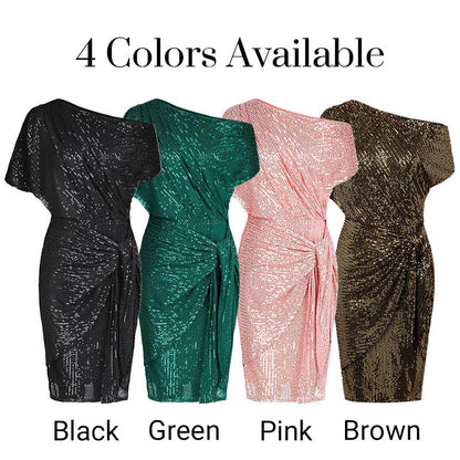 💜 Women's One Shoulder Sequin Sparkling Party Club Dress