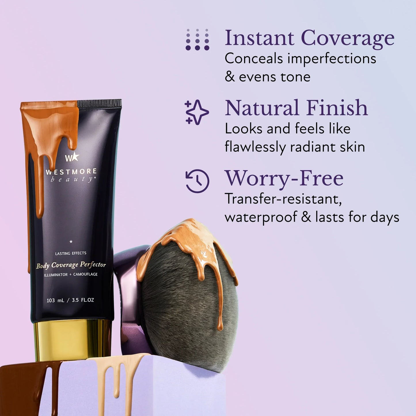 Westmore Beauty Body Coverage Perfector 3.5oz + X-Large Buffer Brush - Flawless Body Makeup, Concealer for Scars, Spots, Veins, Tattoos and More Blend Cosmetic
