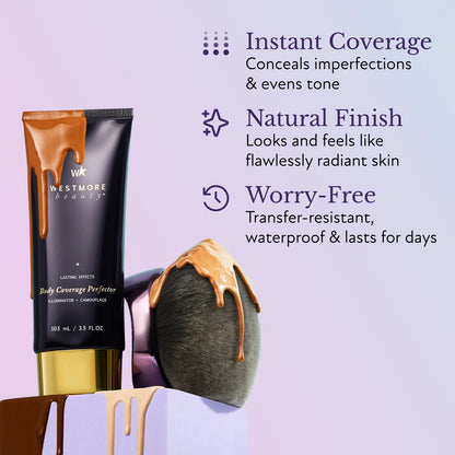 Westmore Beauty Body Coverage Perfector 3.5oz + X-Large Buffer Brush - Flawless Body Makeup, Concealer for Scars, Spots, Veins, Tattoos and More Blend Cosmetic