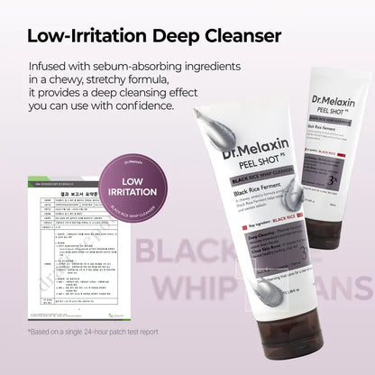 Peel Shot Black Rice Mochi Whip Cleanser 100ml formulated for blackheads, clogged pores, excess sebum, and dull skin