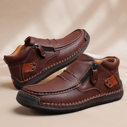 ⏰Limited Time Sale 50% OFF-Men’s Handmade Premium Leather Slip-On Driving Boots – Wide Toe, Arch Support, Waterproof, Pressure Relief, Non-Slip Sole for Casual, Travel & Outdoor
