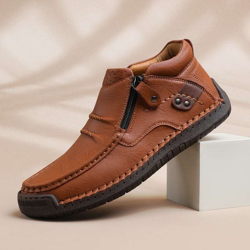 ⏰Limited Time Sale 50% OFF-Men’s Handmade Premium Leather Slip-On Driving Boots – Wide Toe, Arch Support, Waterproof, Pressure Relief, Non-Slip Sole for Casual, Travel & Outdoor
