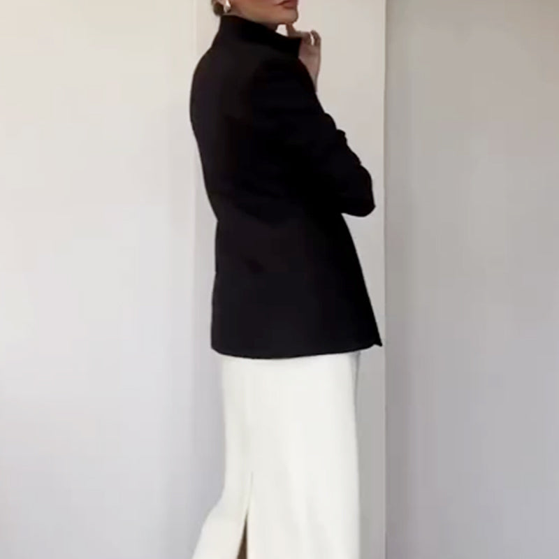 Fashionable Leader One Button Stand Collar Long Sleeve Blazer Jacket