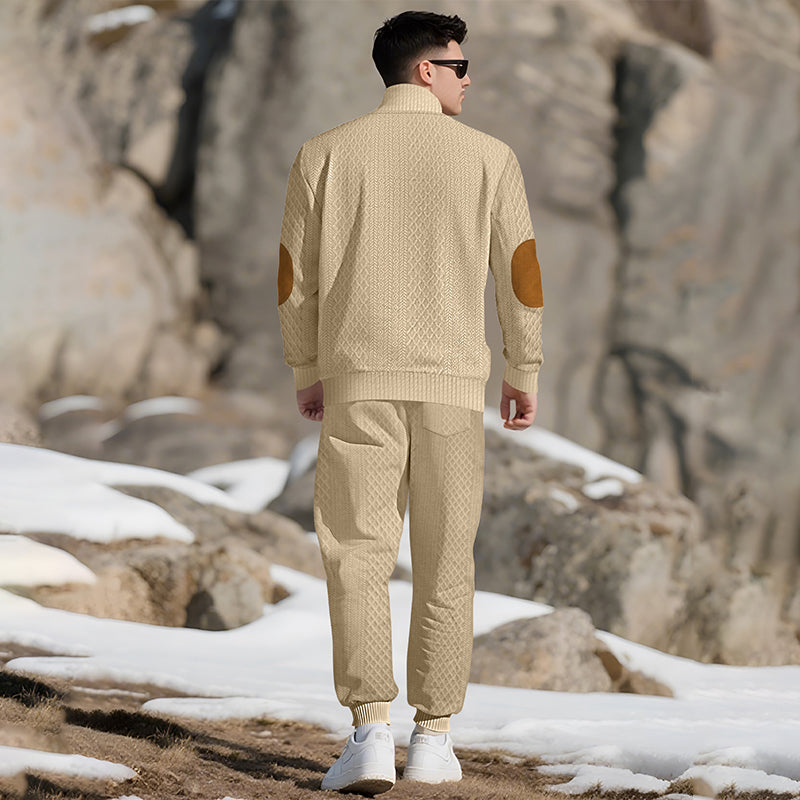 ⏳Time-Limited Special⏰Casual Jacquard Set: Stand Collar Top + Elastic Cuff Pants – Rich Jacquard Texture & Elegant Neckline, Daily Wear Essential!